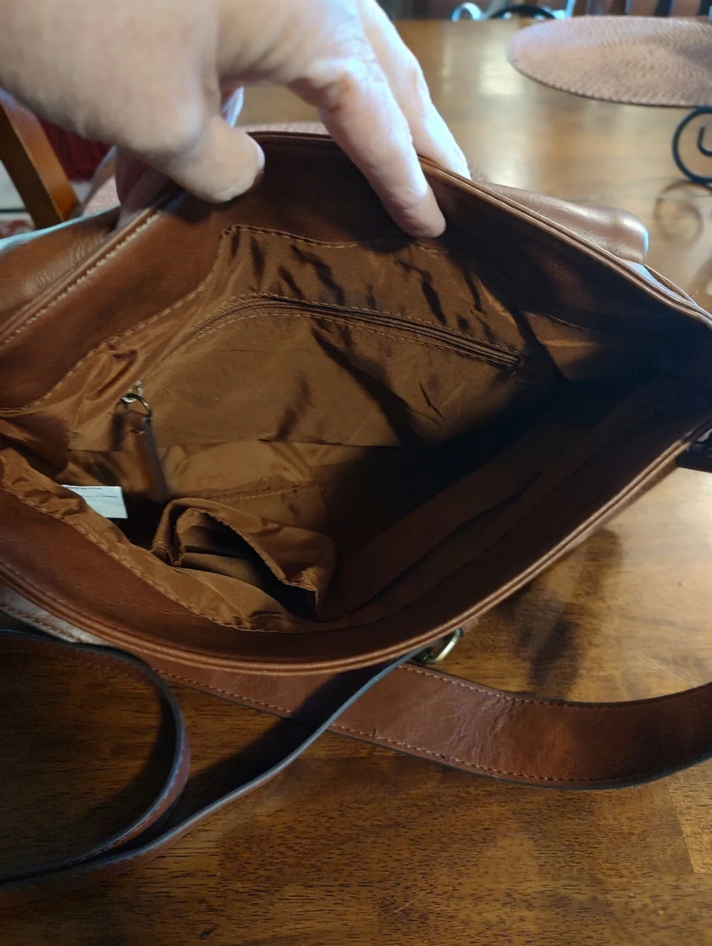 Woven Leather Messenger Bag with Matching Wallet - Brown
